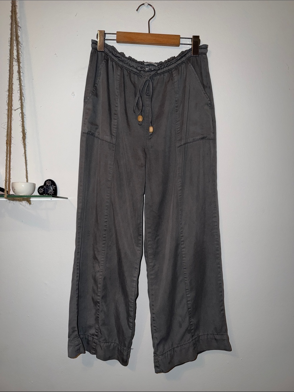 Relaxed Charcoal Wide-Leg Drawstring Pants